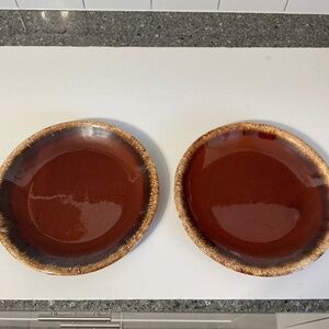 VTG Hull Pottery Brown Drip  Dinner Plate Oven Proof USA Set of 2